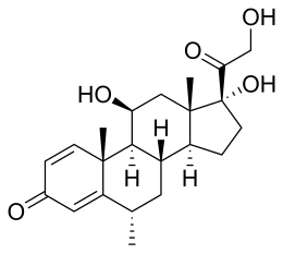 Chemical structure of methylprednisolone, which is used to treat attacks Methylprednisolone.svg