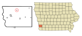 Mills County Iowa Incorporated and Unincorporated areas Silver City Highlighted.svg