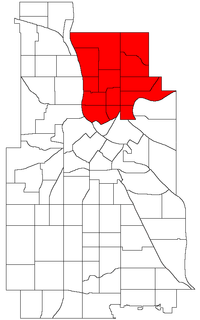 Posizione della comunità nord-orientale all'interno della città di Minneapolis