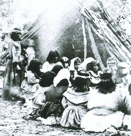 Miwok-Paiute ceremony in 1872 at current site of Yosemite Lodge in Yosemite Valley