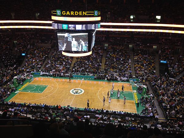 The Boston Celtics' trademark oak parquet floor at TD Garden