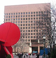 1 Police Plaza showing the 5 in 1 (plopart) sculpture by Tony Rosenthal