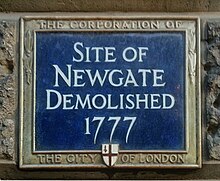 Blue plaque on the site of Newgate Newgate London 01 07 2014.jpg