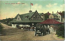 Postcard of the 1880s-built sttaion Newton station Souvochrome postcard.jpg
