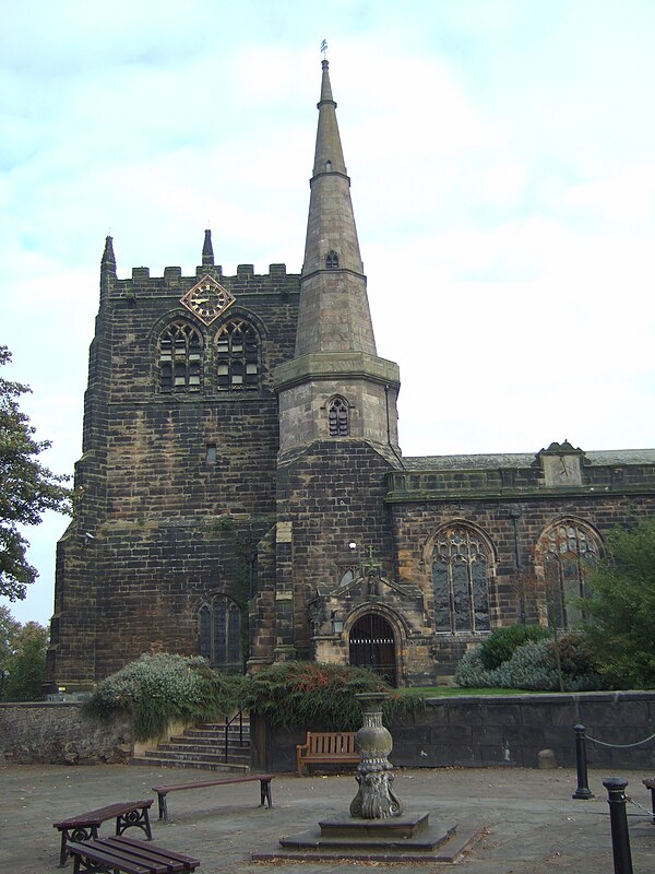 The distinctive tower and spire of Ormskirk Parish Church