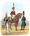 1813-1816.  Tambour-majoor in uniform, adjudant en hoofdofficier in geklede jassen.