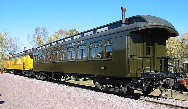 Restored clerestory cars on display at the Mid-Continent Railway Museum in North Freedom, Wisconsin