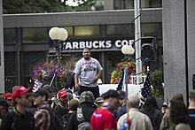 Tusitala "Tiny" Toese and Proud Boys in Seattle in 2017 Patriot Prayer IMG 4643 (36415340641).jpg