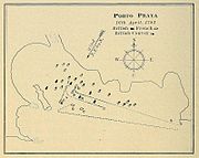 Plan de la bataille de Porto Praya le 16 avril 1781