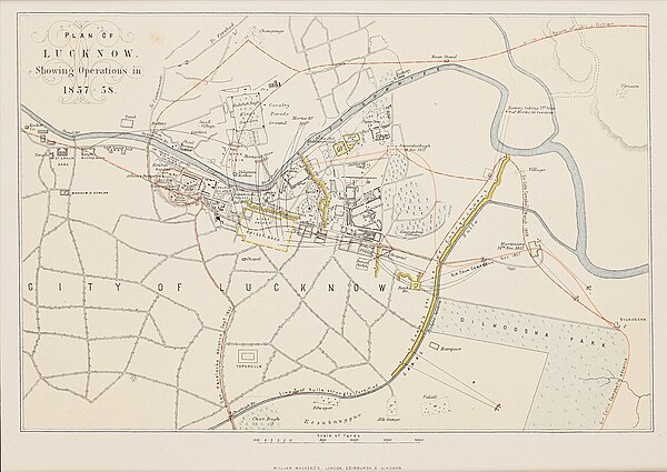 Contemporary plan of the movements during the siege and relief of Lucknow
