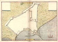 Leonardo de Ferrari's plan van de Portugese vestingwerken in Tanger, c.  1655.