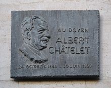 Plaque commémorative à la mémoire d'Albert Châtelet à Paris, France..JPG