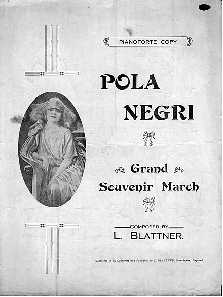 Front cover of sheet music inspired by Pola Negri, composed by Ludwig Blattner