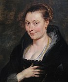 Portrait of Isabella Brandt .circa 1620 date QS:P,+1620-00-00T00:00:00Z/9,P1480,Q5727902 . oil on panelmedium QS:P186,Q296955;P186,Q106857709,P518,Q861259. 55.5 × 46.5 cm (21.8 × 18.3 in). Cleveland, Ohio, Cleveland Museum of Art.