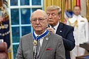 President Trump awards the Presidential Medal of Freedom to Bob Cousy President Trump Presents the Medal of Freedom to Bob Cousy (48602862221).jpg