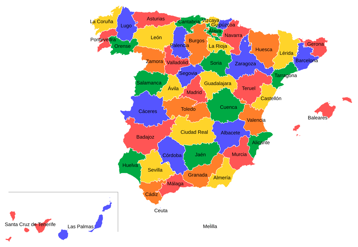 Карта испании с регионами и городами - 87 фото
