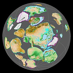 Карта суперконтинента Родиния в начале тония (900 млн лет назад)