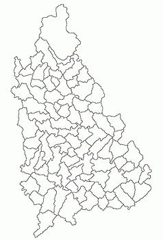 Mapa konturowa okręgu Dymbowica, na dole po lewej znajduje się punkt z opisem „Găești”