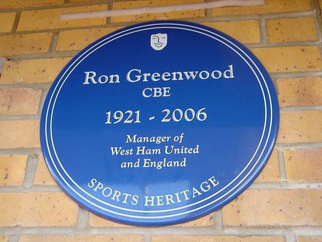 Sports Heritage Blue Plaque for Ron Greenwood outside West Ham's Boleyn Ground