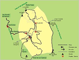 Mapa de rutas por el valle de Anievas.