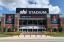 The stadium in August, 2019, viewed from River Road (CR 622) Rutgers Stadium, Piscataway, NJ - South Gate, 2019.jpg