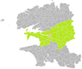 Carte de localisation de la commune de Saint-Ségal au sein de l'arrondissement de Châteaulin.