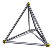 The four-dimensional 5-cell is the simplest regular polychoron. Schlegel wireframe 5-cell.png