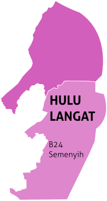 .mw-parser-output .legend{page-break-inside:avoid;break-inside:avoid-column}.mw-parser-output .legend-color{display:inline-block;min-width:1.25em;height:1.25em;line-height:1.25;margin:1px 0;text-align:center;border:1px solid black;background-color:transparent;color:black}.mw-parser-output .legend-text{}
The N24 Semenyih state constituency boundaries within the P101 Hulu Langat parliamentary constituency in Selangor. Semenyih DUN, Hulu Langat.svg
