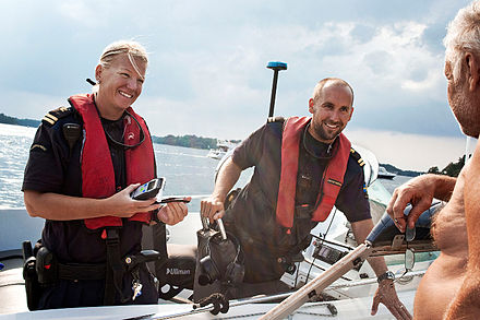 Swedish coast guard conducting an alcohol test