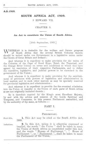 Loi sur l'Afrique du Sud de 1909