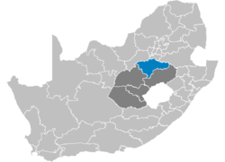 Kaart van Suid-Afrika wat Fezile Dabi (Noord-Vrystaat) in Vrystaat aandui