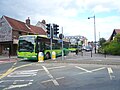 Southern Vectis 479 Egypt Point (HF06 FUA), a Mercedes-Benz Citaro and 1152 Watcombe Bay (HW09 BAA), a Scania CN270UD 4x2 EB OmniCity (built 2009) in South Street, Newport, Isle of Wight both on route 5. At a frequency of every 15 minutes, roadworks and traffic delays can cause route 5 to bunch and not operate to timetable, as can be seen here with two buses obviously not 15 minutes apart.