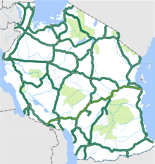 T1 route (yellow) in Tanzania T1 Tansania.svg