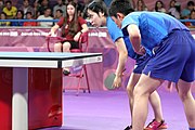 Deutsch: Tischtennis bei den Olympischen Jugendspielen 2018; Tag 9, 15. Oktober 2018; Mixed, Finale, Mixed-Doppel – Miu Hirano & Tomokazu Harimoto (JPN) gegen Sun Yingsha & Wang Chuqin (CHN) 1:3 English: Table tennis at the 2018 Summer Youth Olympics at 15 October 2018 – Mixed Final, Mixed-Double – Miu Hirano & Tomokazu Harimoto (JPN) Vs Sun Yingsha & Wang Chuqin (CHN) 1:3