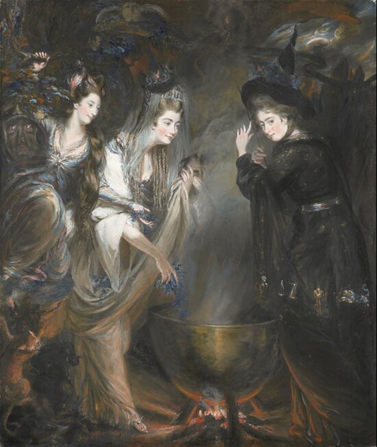 Lady Melbourne with the Duchess of Devonshire and Anne Damer in Witches Round the Cauldron by Daniel Gardner (1775)