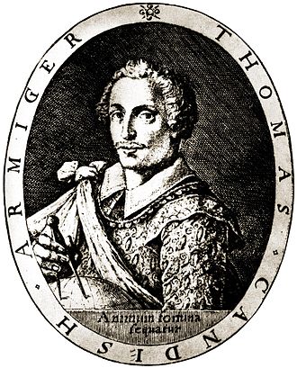 Sir Thomas Cavendish, the English navigator with whom most of the accounts of Christopher and Cosmas are related. Thomas Cavendish.jpg