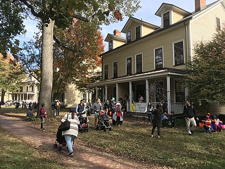 Visitors trick-or-treating during the Island's Pumpkin Point fall event in Nolan Park, October 2019.