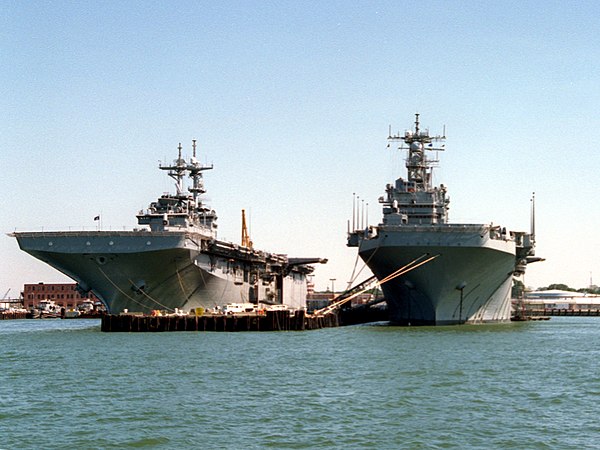 Wasp, left, and Tarawa-class Saipan, in 1993.