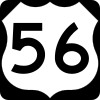 U.S. Route 56 follows Ward Parkway for 0.7 miles along Brush Creek between Roanoke Parkway at the western edge of the Country Club Plaza and its southward bend at Brush Creek Parkway. US 56.svg