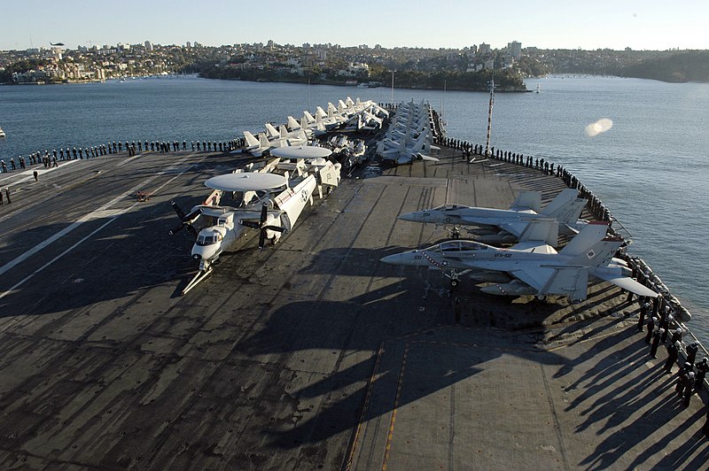 File:US Navy 050703-N-3136P-012 Sailors aboard the conventionally-powered aircraft carrier USS Kitty Hawk (CV 63) man the rails as the ship pulls into Sydney, Australia.jpg