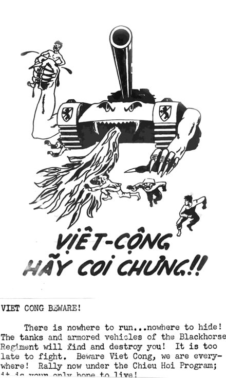A U.S. propaganda leaflet urges Viet Cong to defect using the Chiêu Hồi Program.