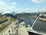 View from the west-facing window of Baltic. The Sage, Gateshead Millennium Bridge, and Tyne Bridge are all visible.