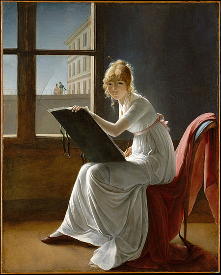 Young Woman Drawing (1801, Metropolitan Museum of Art) painted by Marie-Denise Villers (possibly a self-portrait), depicts an independent feminine spirit.[26]
