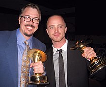 Vince Gilligan and Aaron Paul cropped with noise removed.jpg