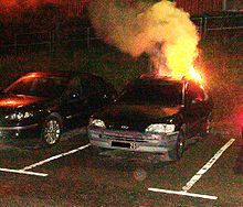 Riots in Planoise (in 2009) Voiture en feu - Planoise.JPG