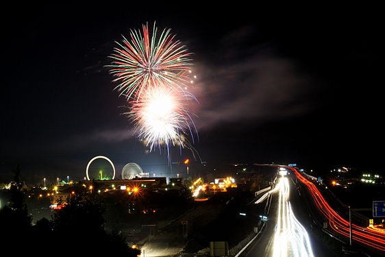 Fireworks, ferris wheel and the A1 Motorway.