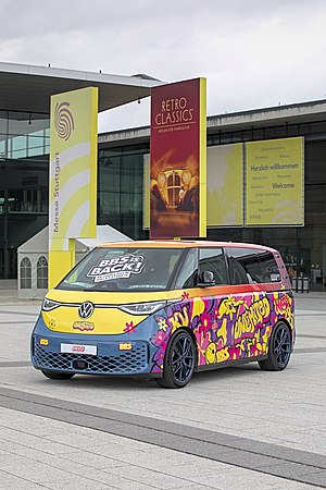 Volkswagen ID. Buzz from BBS at Retro Classics 2023 in front of the Messe Stuttgart convention center