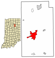 Location of Wabash in Wabash County, Indiana.
