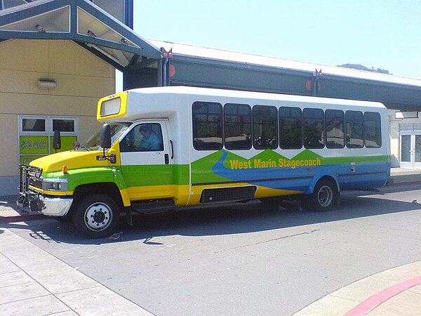 A West Marin Stagecoach bus operating on Route 68 at the San Rafael Transit Center.