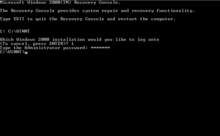 The Recovery Console is usually used to recover unbootable systems. Windows 2000 Recovery Console.png